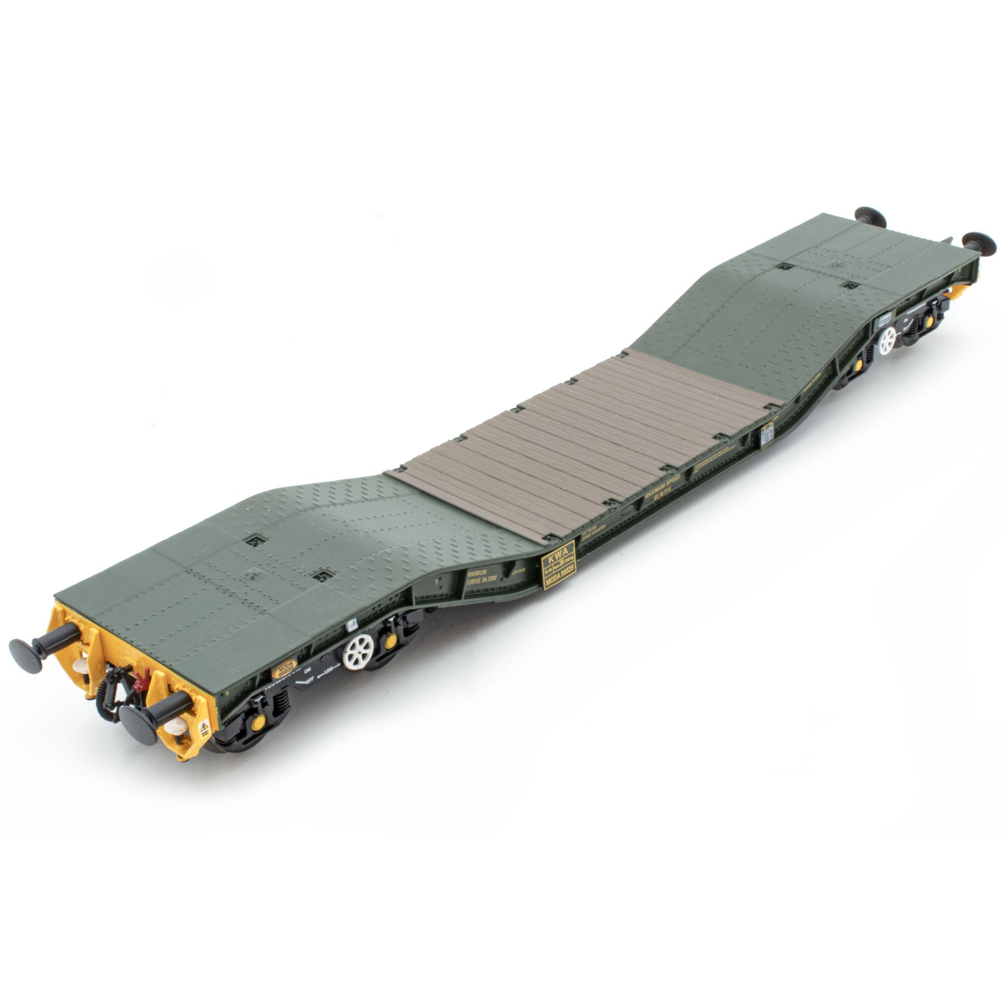 Árasán míleata 50t KWA 'Warwell' le bogies GPS Gloucester i MOD 2000í glas le foircinn buí - modhnaithe - MODA95535